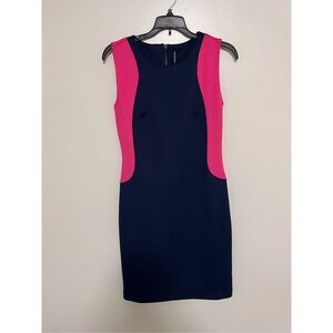 View by Ted Baker Navy & Pink Sleeveless Scuba Dress sz 2P EUC
